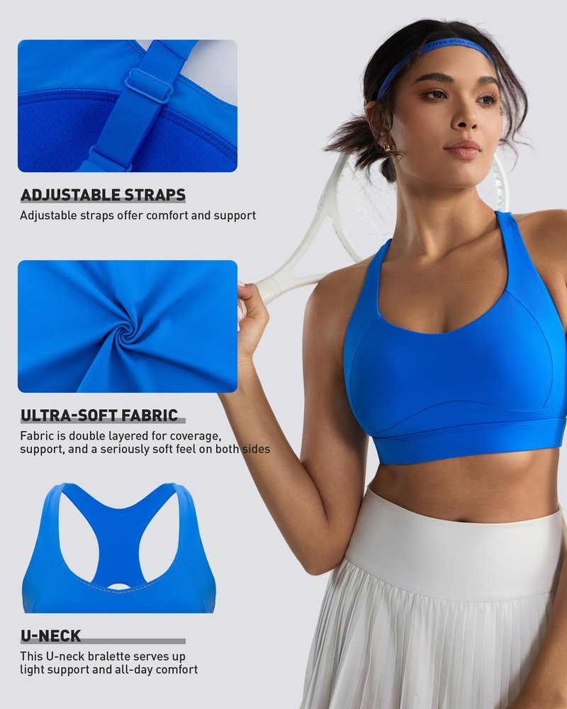 RUNNING GIRL High Impact Sports Bras for Women, Adjustable Straps Blue Sports Bra High Support Molded Cup Racerback Workout Bra(WX3143 Cerulean Blue XL)