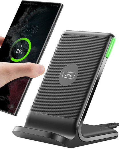 INIU Wireless Charger, 15W Fast Qi Certified Wireless Charging Station with Sleep-Friendly Adaptive Light Compatible with iPhone 16 15 14 13 Pro XS 8 Plus Samsung Galaxy S25 S24 S23 Note 20 Google etc