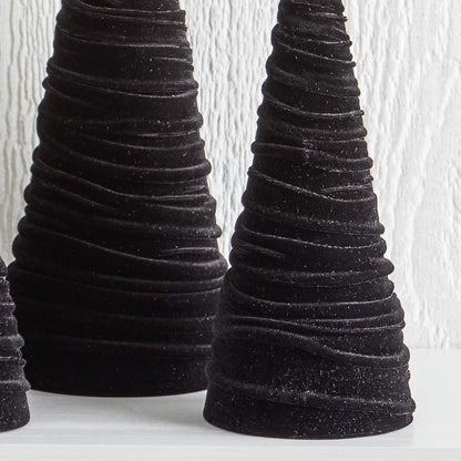 Your Heart's Content Black Velvet Trees Set of 3, Handcrafted Mantel Decor, Christmas Tree Tablescape, Holiday Table Centerpiece, Minimalist Shelf Sitter, Elegant Gift for (Black)
