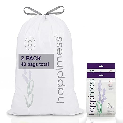 happimess 13.2 Gallon Drawstring Trash Bags, Lavender Scent, Heavy Duty MDPE