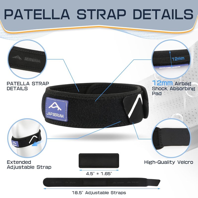Patellar Band Tendon Support Strap - Adjustable Non-Slip Knee Brace for Pain Relief | 2 Pack for Hiking, Running & Sports