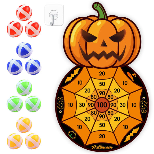 Halloween Party Games, Pumpkin Bat Black Cat Skeleton Witch Hat Dart Board with 12 Sticky Balls, Halloween Activities,Trunk or Treat Games for Party,Halloween Party Supplies Indoor Outdoor Decorations
