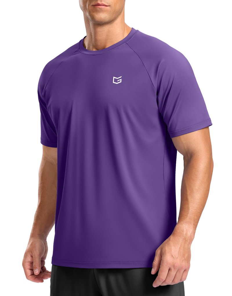 Men's Athletic Workout T-Shirts Moisture Wicking Cooling Running Shirts Short Sleeve Performance Tee for Gym Tennis(Purple,XXL)