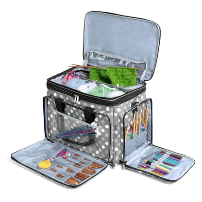 Luxja Knitting Bag - Yarn Storage Organiser for Carrying Projects, Grey Dots