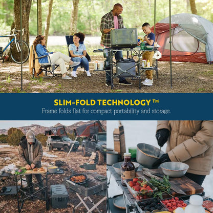 GCI OUTDOOR Slim-Fold Cook Station | Portable Folding Kitchen Table with a Heat Resistant Tabletop, 4 Side Tables & Storage Rack, Perfect for Picnics & Camping Trips