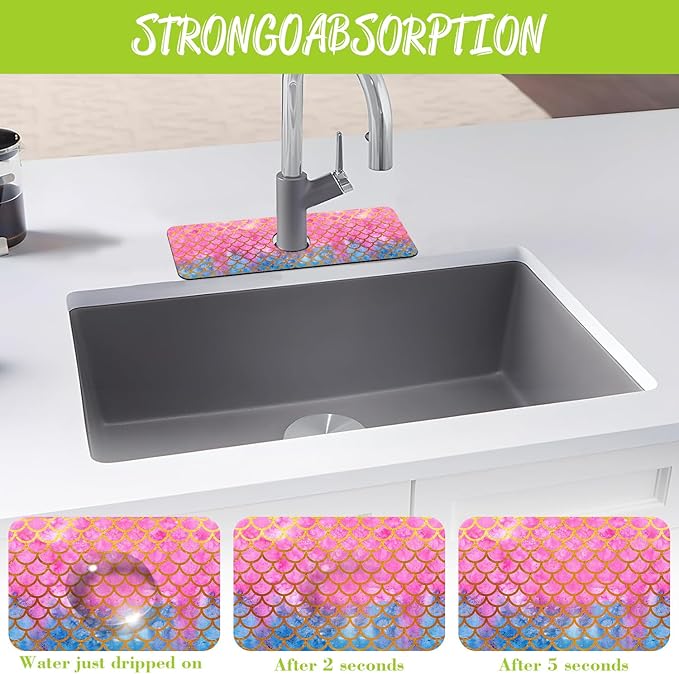 Sink Splash Guard Faucet Mat Watercolor Fish Scales Absorbent Fast Drying Mat