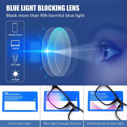 BOSSWIN Blue Light Blocking Glasses Square Fashion Computer/Gaming/TV/Phone- 99% Blue Light Filtering for Men and Women