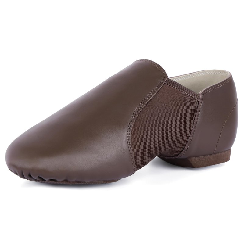 Linodes Unisex Leather Upper Jazz Shoe Slip-on Dance Shoes for Women and Men Coffee 5.5M