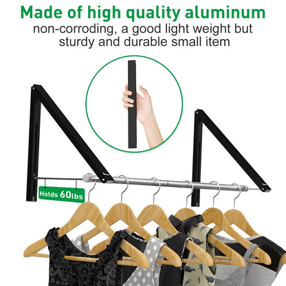 Anjuer Retractable Clothes Rack - Wall Mounted Folding Clothes Hanger Drying Rack for Laundry Room Closet Storage Organization, Aluminum, 2 Racks with Rod (Black)