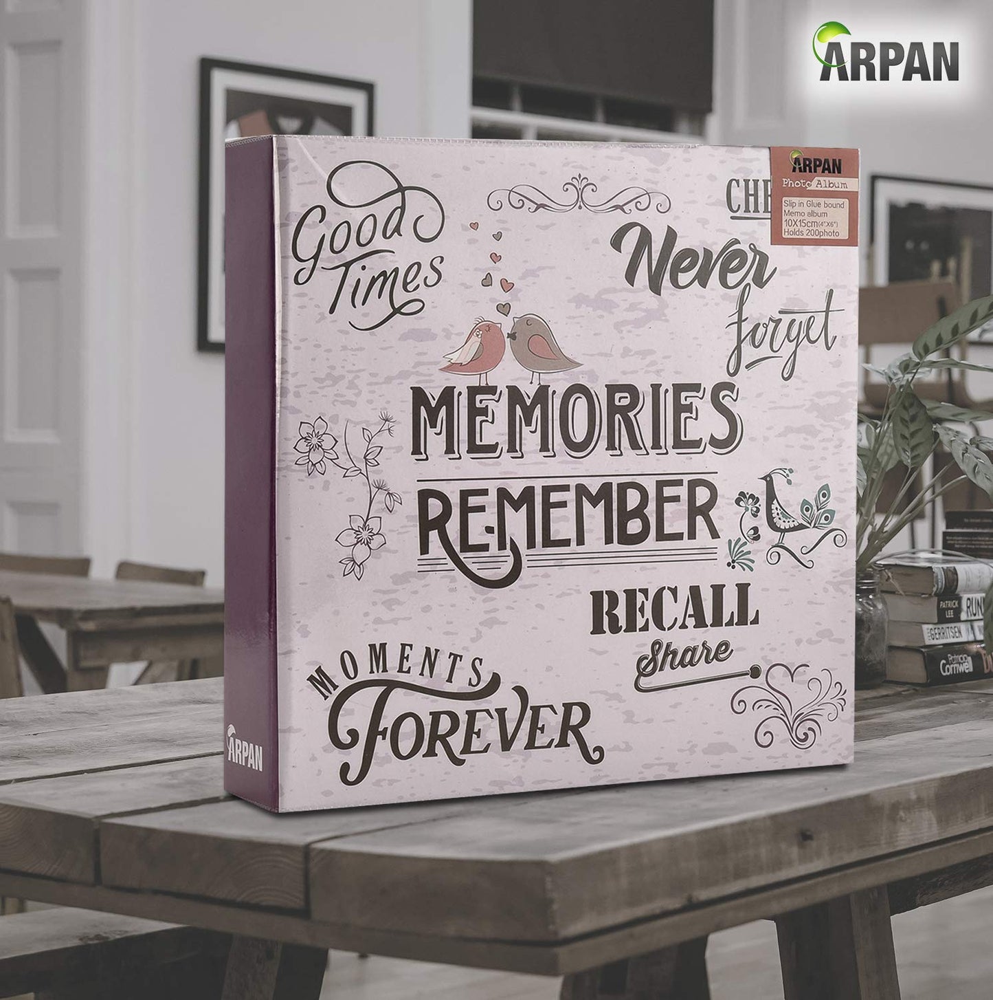 Arpan Photo Album Slip In Case Memo Photograph For 200 x 4 x 6 Inch / 10x15 cm Picture (Purple)