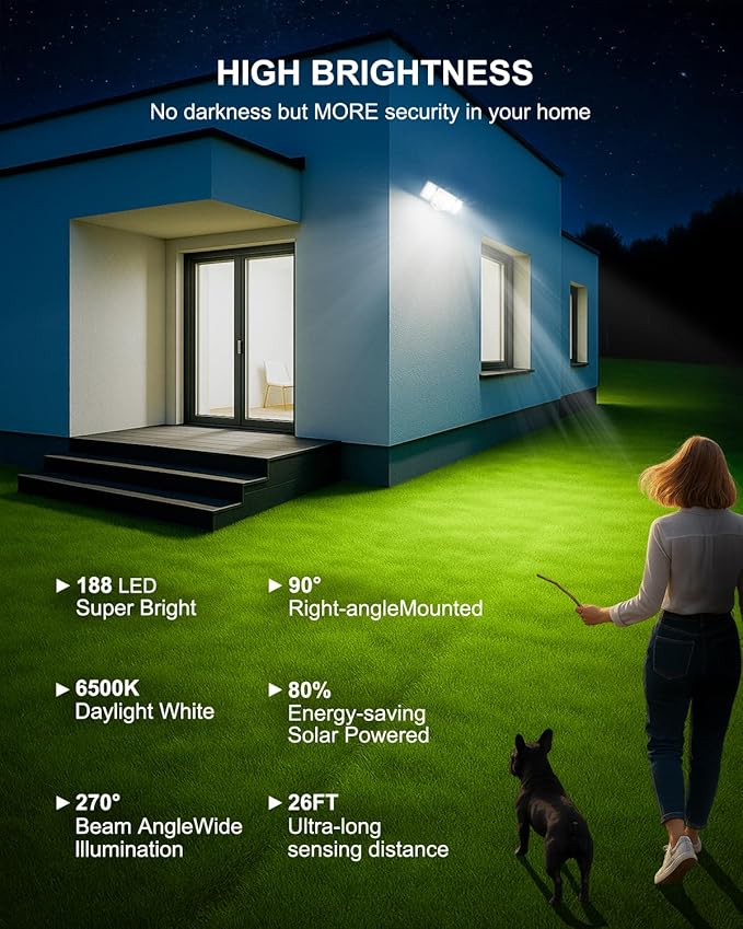 LED Security Lights Motion Sensor,188 LEDs 4200LM Dusk to Dawn Hardwired Flood Lights Outdoor with 3 Modes Remote Control,IP65 Waterproof Motion Sensor Lights, for Garage,Yard,Porch 2 Pack
