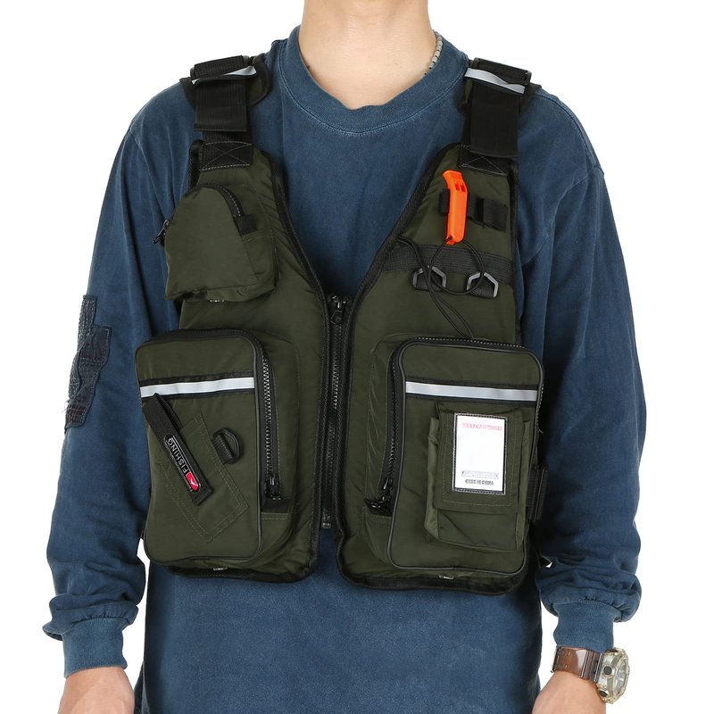 Meenoutt Fly Fishing Vest, Lightweight Breathable Fishing Jacket for Sailing Boating Kayak Bass (Orange Camouflage)