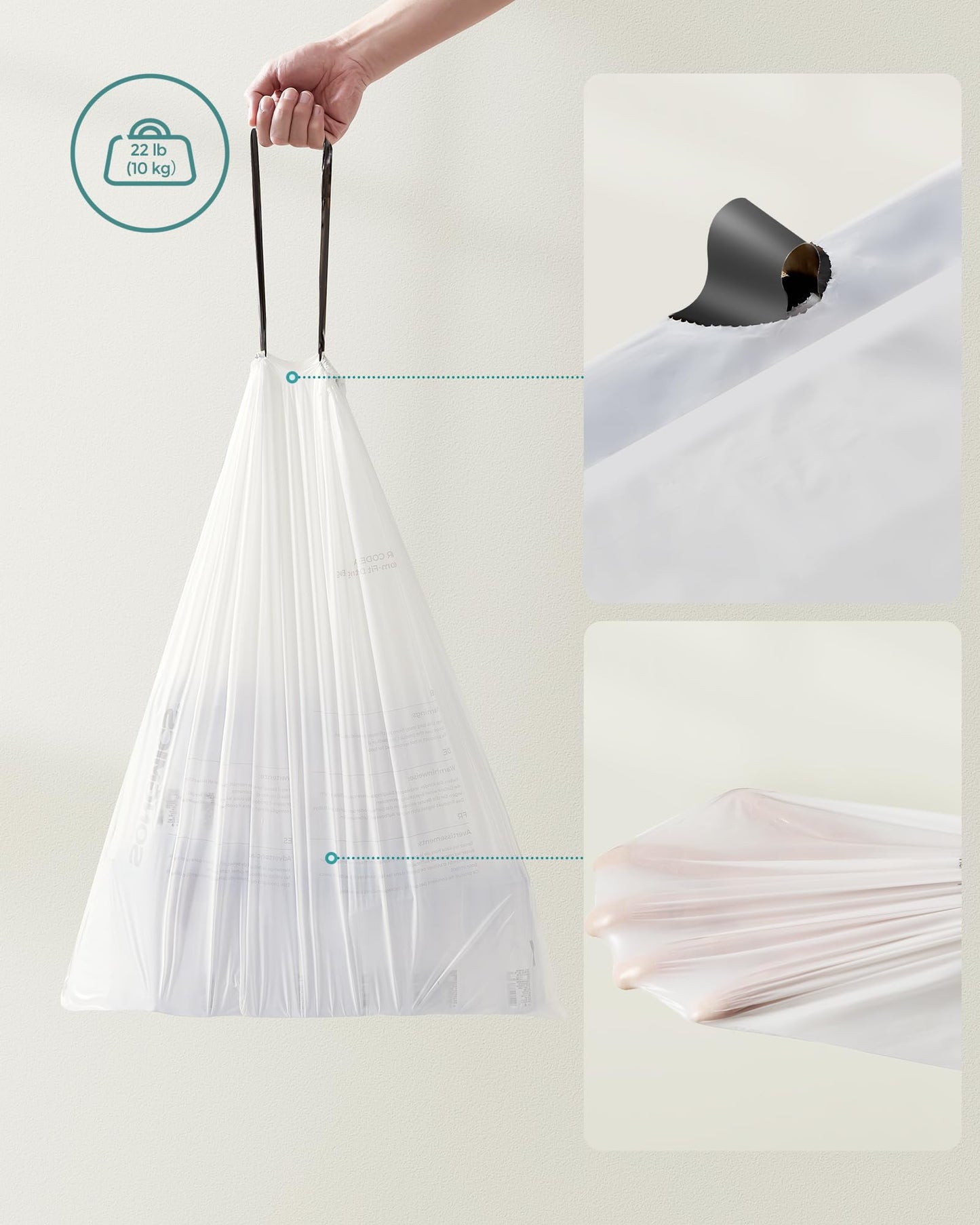 SONGMICS Drawstring Bin Liners, 30L Bin Liners, Code 30A, Customized, 2 Rolls, 90 Pieces, White KRB30A02