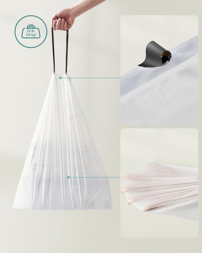 SONGMICS Drawstring Bin Liners, 30L Bin Liners, Code 30A, Customized, 2 Rolls, 90 Pieces, White KRB30A02