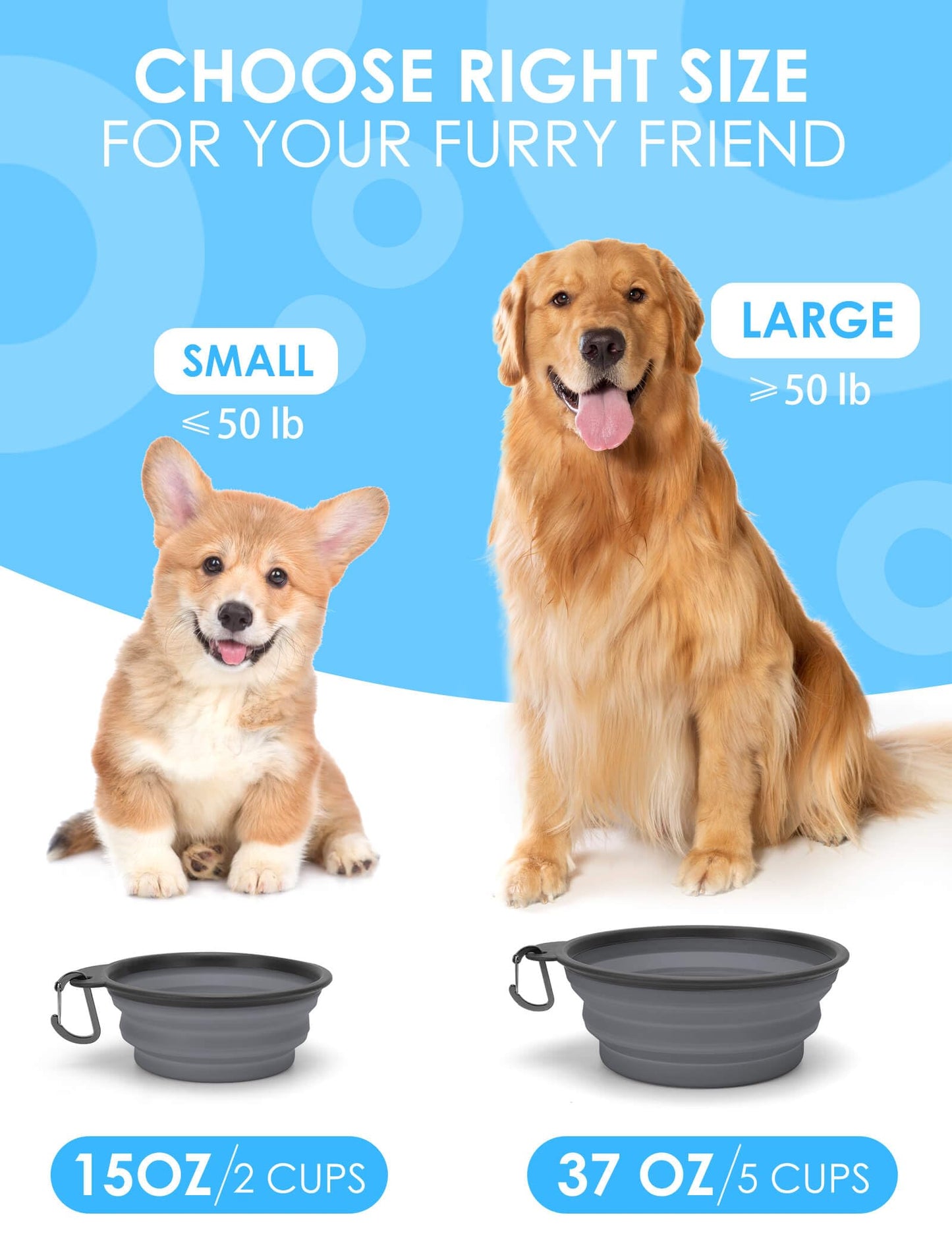 Aonkey Collapsible Dog Bowls with Bottle Carrier, 2 Pack Travel Dog Water Bowl Upgraded Carabiner, One-Piece Molded Rim No Fall Off or Crack, Foldable Silicone Portable for Pets Walking Hiking 15oz