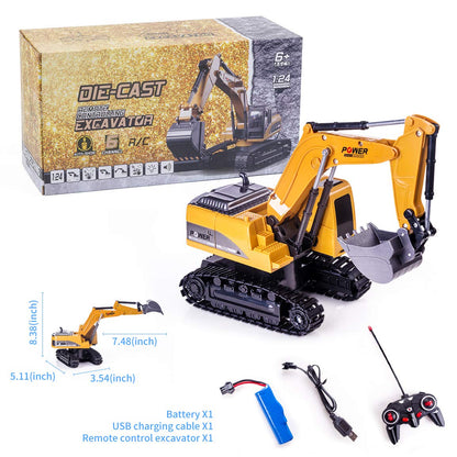 Thedttoy Remote Control Digger RC Excavator 2.4GHz Remote Control Excavator Diggers Construction Toys for Kids,6 Channel RC Diggers Tractor Toy w/Light, Birthday Xmas Gift for 3 4 5 6+ Year Old Boys