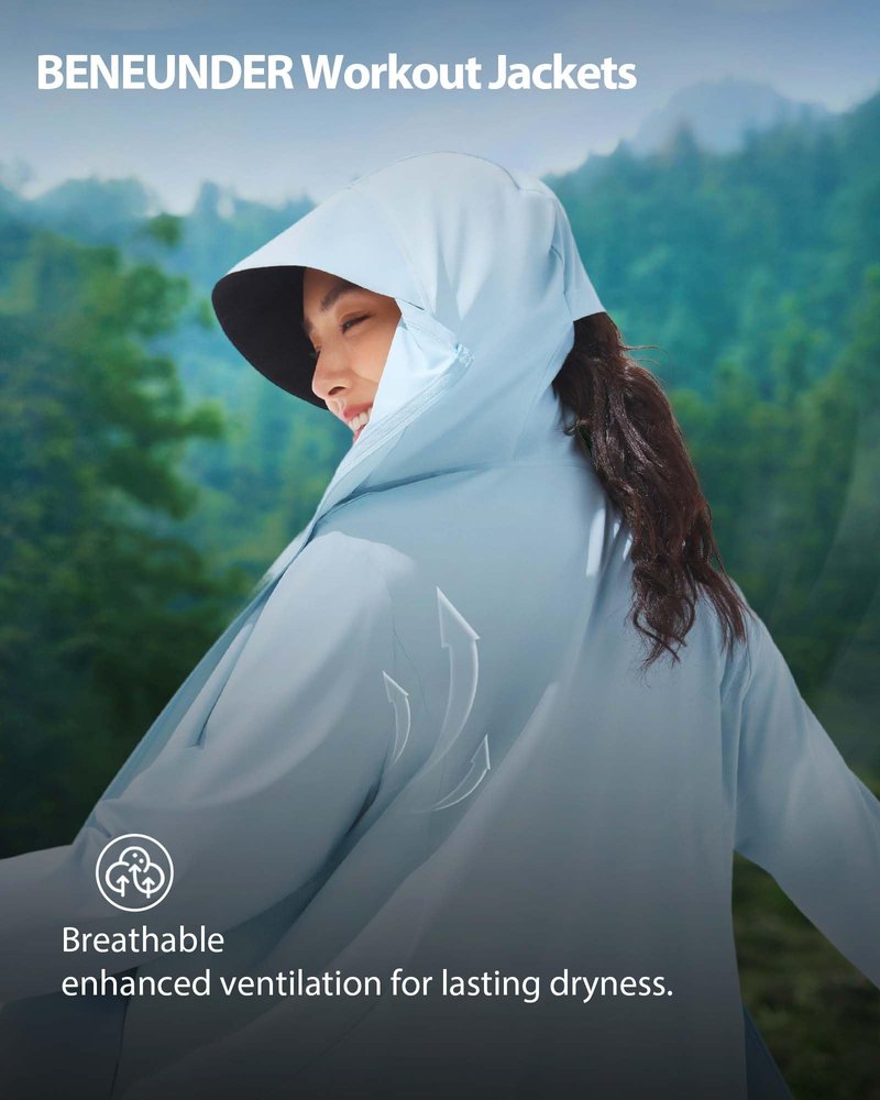 BENEUNDER Cooling Women's UPF 50+ Sun Protection Lightweight Hoodie Jacket Long Sleeve Active Sun Shirts for Outdoor Workout Camel