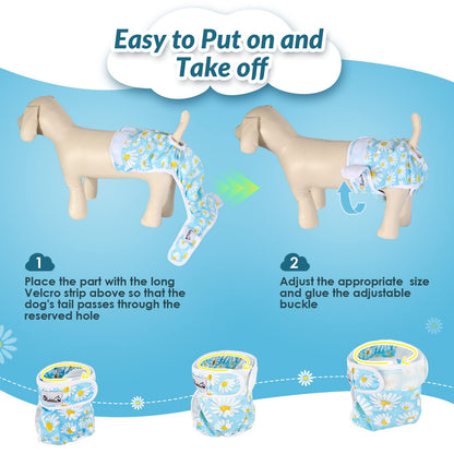 SlowTon Reusable Dog Nappies Female, 3 Pack No Leak Washable Dog Period Pants Super Absorbent Dog Heat Pants Comfortable Sanitary Dog Diapers Adjustable Buttons
