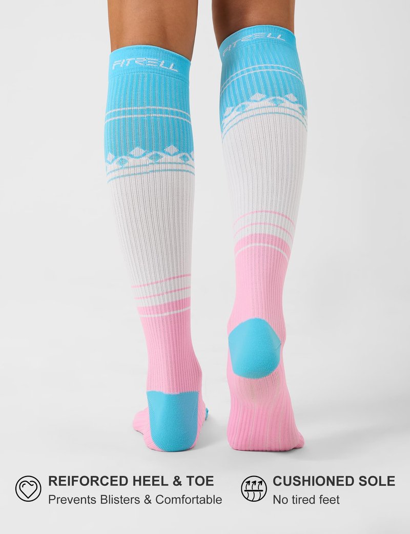 FITRELL 3 Pairs Compression Socks for Women and Men 20-30mmHg- Support Socks for Travel, Running, Nurse, Knee High, Bliss Cream, S/M