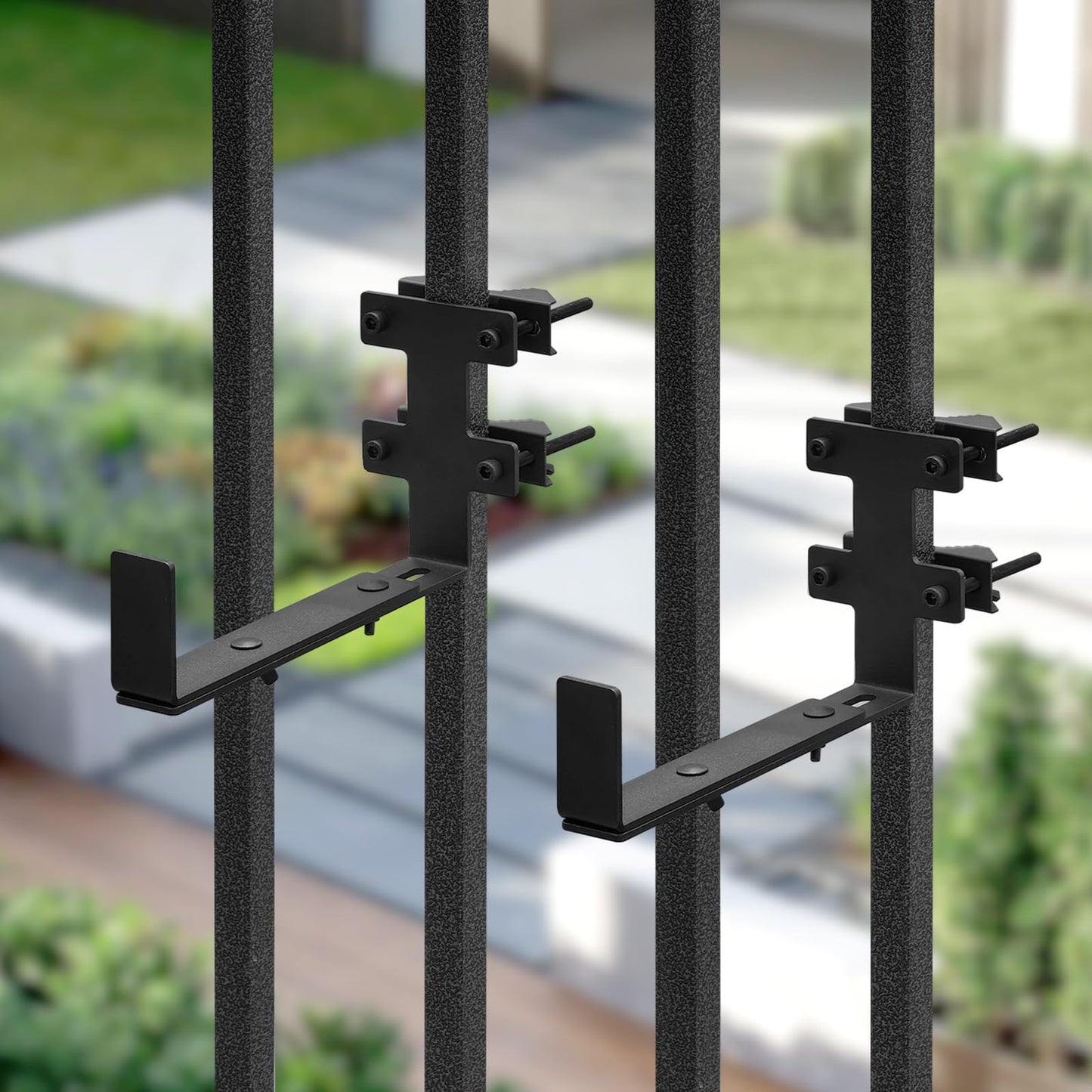 Planter Box Bracket, Flower Box Holder Circular and Square Railings Brackets,Adjustable Deck Railing Planter Box Holder for Patio Garden Fence Pergola Balcony (2 Pieces)