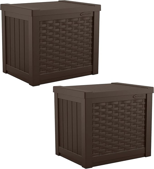 Suncast 2 Pack 22-Gallon Small Deck Box - Lightweight Resin Storage Container and Seat for Patio Cushions and Gardening Tools - Store Items on Patio, Garage, 22.5"L x 17"W x 22.5"H, Yard - Java Brown