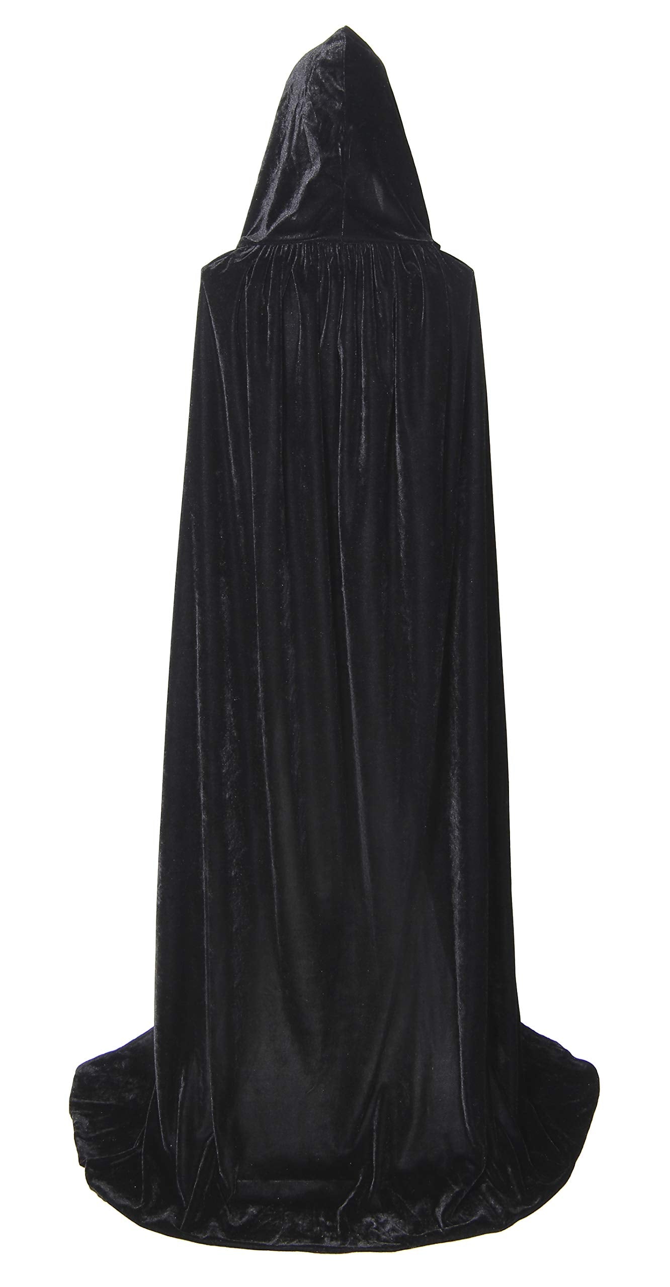 BIGXIAN Long Hooded Cloak Velvet Cape Witch Costume Halloween Costumes for Women Men (Black, Medium)
