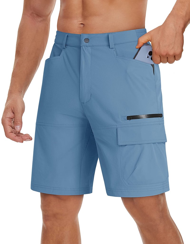 TACVASEN Men's Casual Shorts Lightweight Quick Dry Cargo Hiking Tactical Shorts Golf Dress Outdoor Summer with Pockets Light Blue 40