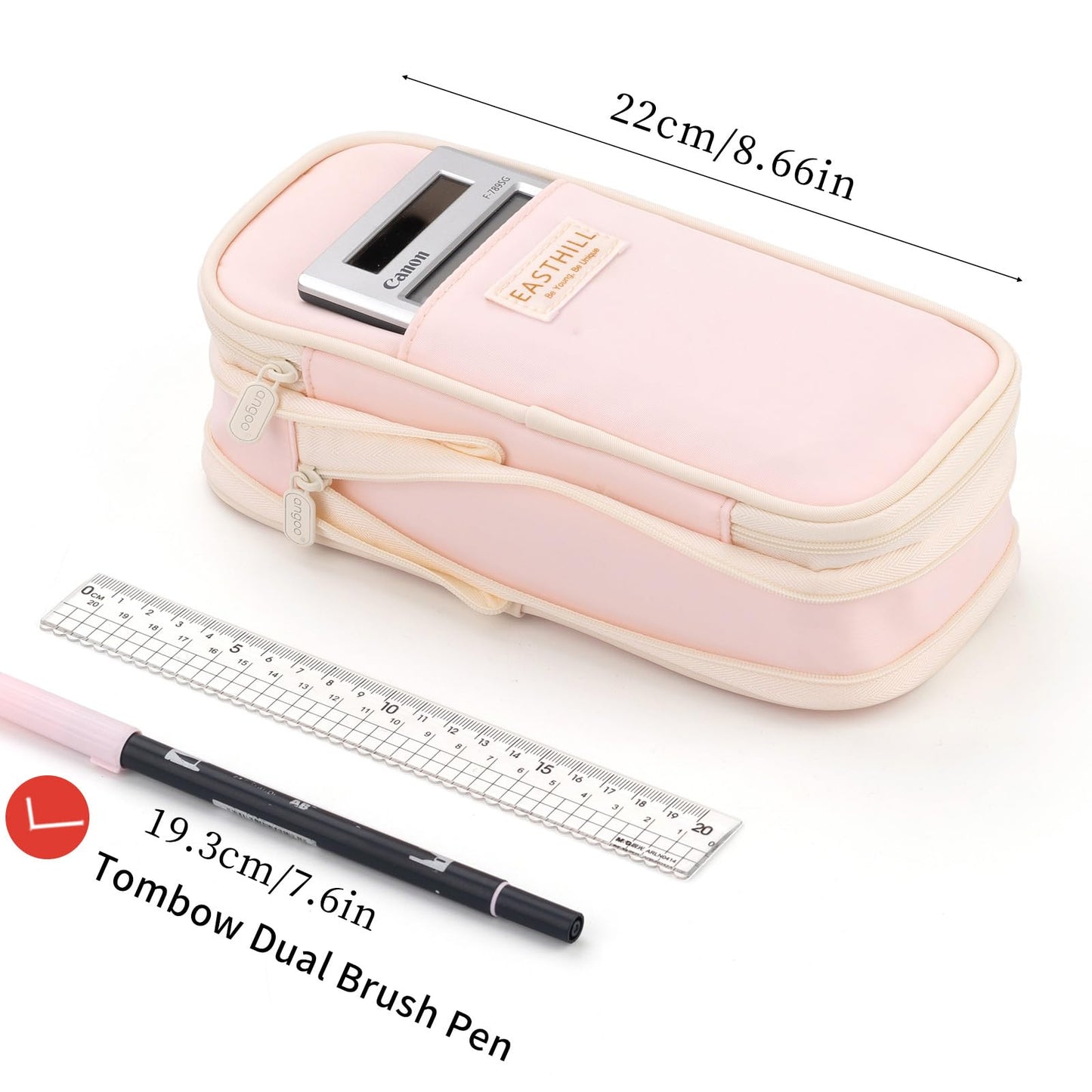 EASTHILL Big Capacity Pencil Case Large Pencil Pouch Stationery Pen Bag for Teen Girls-Pink