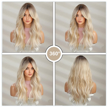Esmee Long Wavy Ombre Blonde Wigs for Women Natuaral Synthetic Hair Heat Resistant Wig for Daily Party Cosplay Use