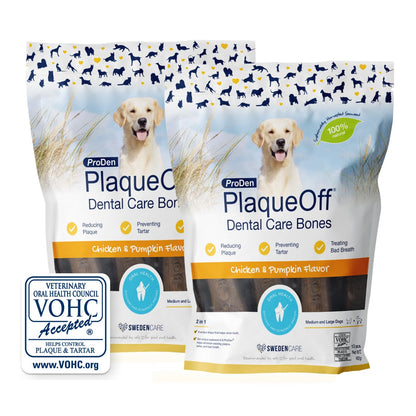 ProDen PlaqueOff 13 Dental Bones for Medium & Large Dogs, Tartar, Plaque & Bad Breath Remover, Improves Overall Oral Health, Pack of 2 (Chicken)