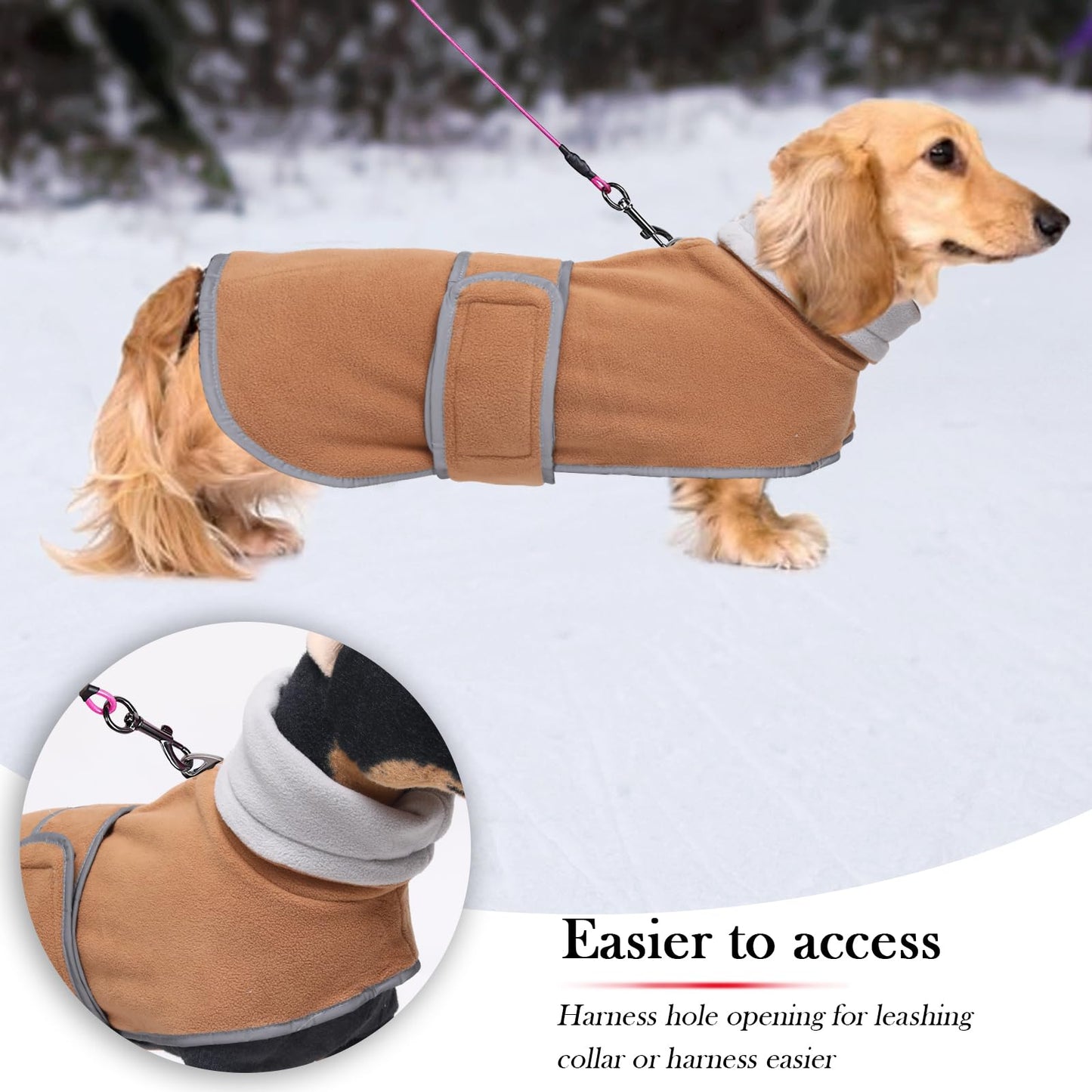 Geyecete dachshund coat with Warm Thermal Quilted, Dog miniature dachshund coats with Warm Fleece Lining,Outdoor with Adjustable Bands-Brown-S