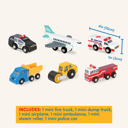 Battat – Wood Cars for Kids – 6pc Toy Vehicle Set – Mini Rescue & Construction Vehicles – Toddler Truck Toys – Wooden Play Cars – Wooden Vehicles Set 2 – 3 Years +