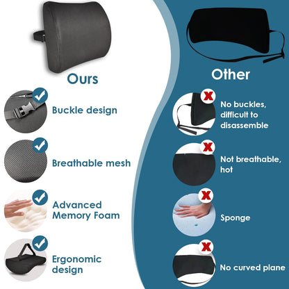 HomDSim Memory Foam Lumbar Cushion Lower Back Support Pillow Posture Correcting Car Seat Home Office Chair (Black)