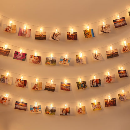 AOSTAR Tonver 20 LED Photos Clips String Lights (10ft. Warm White) Battery Operated Fairy String Lights for Bedroom Hanging Photos, Cards and Artworks