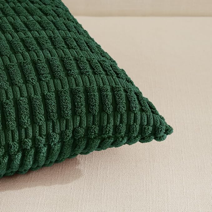 Fancy Homi Boho Dark Green Decorative Throw Pillow Covers 12x20 Inch for Couch Bed Sofa, Rustic Modern Farmhouse Home Decor, Soft Plush Corduroy Cute Square Cushion Case 30x50 cm