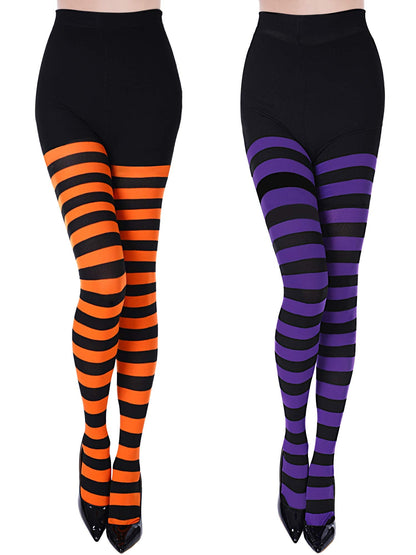 SATINIOR 2 Pcs Halloween Witch Tights for Women Striped Stockings Witch Striped Leggings Footed Pantyhose for Women Girls Halloween Costume Party Dress up(Orange and Black, Purple and Black,Stripe)
