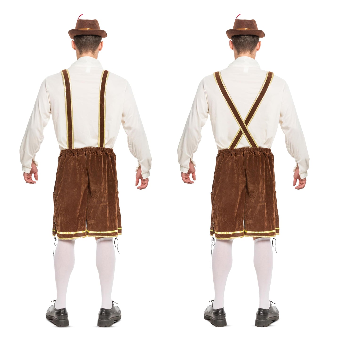 Spooktacular Creations Halloween Men Oktoberfest Costume Set, Lederhosen Men with German Bavarian Hat, Beer Costume, Adults Halloween Brown Outfit for Beer Festival Party (X-Large)
