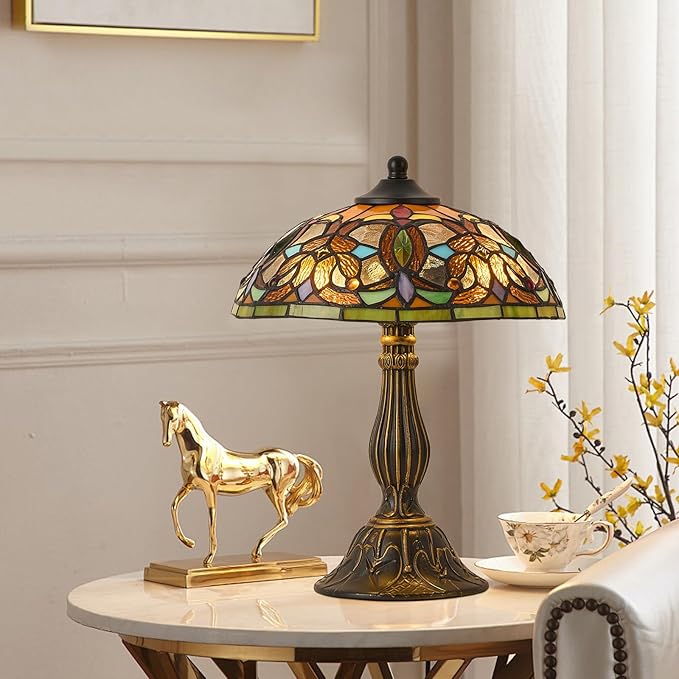 Tiffany Style Table Lamp, 12 Inch Stained Glass Lamp, Antique Table Lamp, Bedside Lamp, for Nightstand Bedroom Living Room Home Office, Include LED Bulb