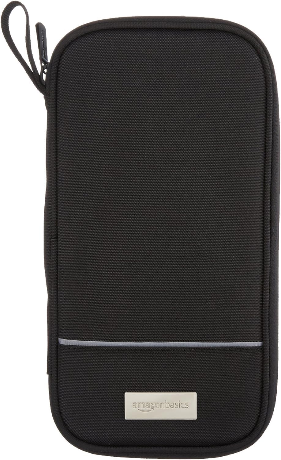 Amazon Basics RFID-blocking Passport Wallet, Passport Holder for Travel, 100% Nylon Material with Durable Zipper Closure, Zippered Pockets, Slots for Cards, 10"x5", Black, Solid