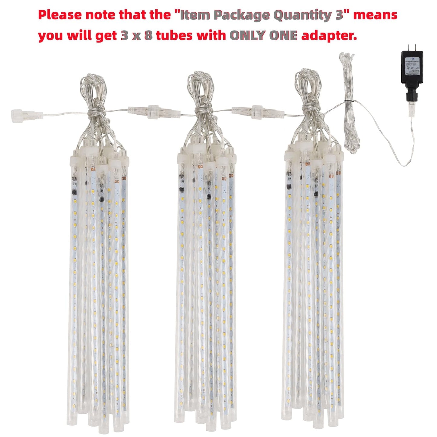 24 Tubes Meteor Shower Lights, Outdoor Icicles Christmas Decor, 12 Inch 864 LED Snow Falling Connectable Raindrop Lights, Xmas Wedding Party Tree Holiday Decoration, Warm White