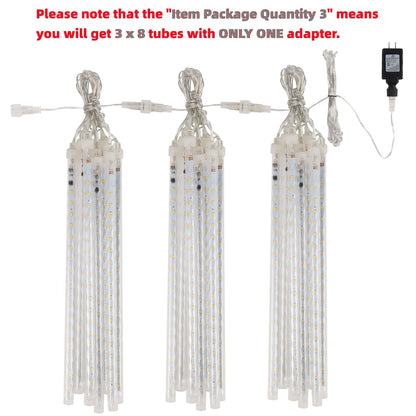 24 Tubes Meteor Shower Lights, Outdoor Icicles Christmas Decor, 12 Inch 864 LED Snow Falling Connectable Raindrop Lights, Xmas Wedding Party Tree Holiday Decoration, Warm White