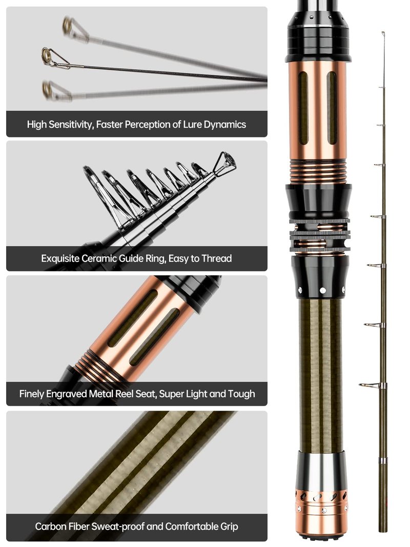 Fishing Pole Kit 6.89ft Carbon Fiber Telescopic Fishing Rod and Reel Combo with Spinning Reel Tackle Box Lures Hooks Line Bag Fishing Pole Combo Set for Beginner Adult Saltwater Freshwater