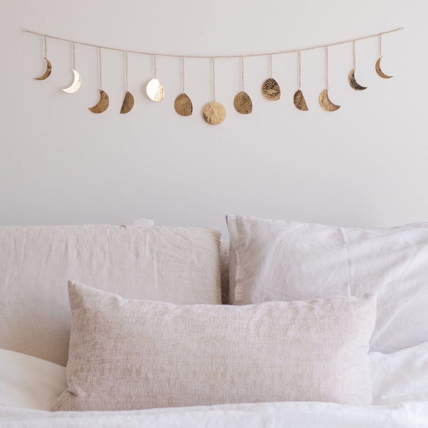 BASE ROOTS Moon Phase Wall Decor, Gold Wall Decor for Bedroom & Living Room, Bohemian Wall Decor, Handmade Hammered Metal 36" 13 Phases Moon Wall Decor, Celestial Wall Art, Gift for Women & Kids