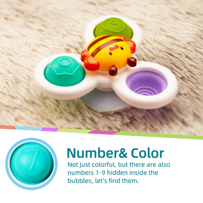 LiKee Strong Suction Cup Fidget Rotating Sensory Bath Toys for Baby 12 18 Months Airplane Car Travel Table & Window Toys for 1 2 Years Old Toddler Boys and Girls (Sun)