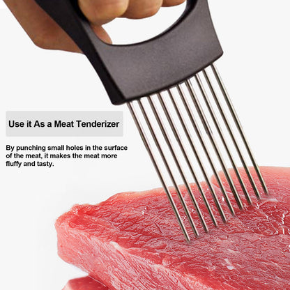 JAYVAR Onion Holder for Slicing, Onion Cutter Vegetable Chopper, Stainless Steel Tomato Slicer Vegetable Cutter for Potato, Avocados, Eggs, Food Slicer Assistant Tool for Fruit Lemon and Meat