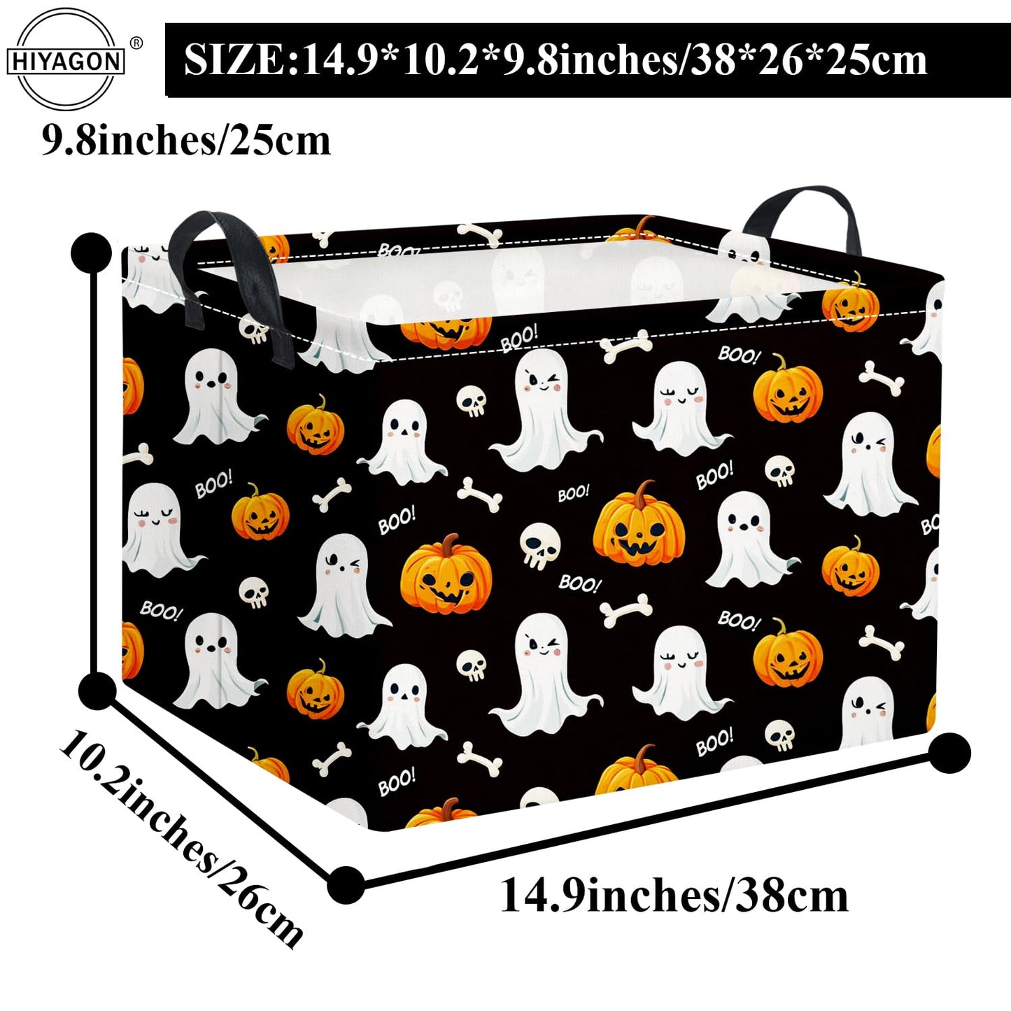 HIYAGON Rectangular Halloween Basket for Boys and Girls Kids Trick or Treat Pumpkin Basket for Halloween Parties Cute Storage Bin Organizer Box Room Decor(Black halloween)