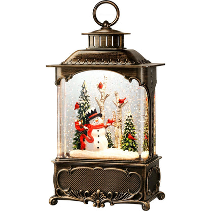 Blansong Snowman Snow Globe Lantern Christmas Decorations Gifts Auto Snowfall Glitter Music Collection Snowman Cardinal Birch Forest with 6H Timer USB/Battery Powered 10.2 inch