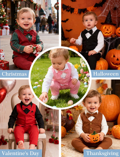 A&J DESIGN Baby Christmas Outfit Boy Infant Buffalo Plaid Flannel Tartan Wedding Formal Easter Dress Suit Green and Red 9-12 Months
