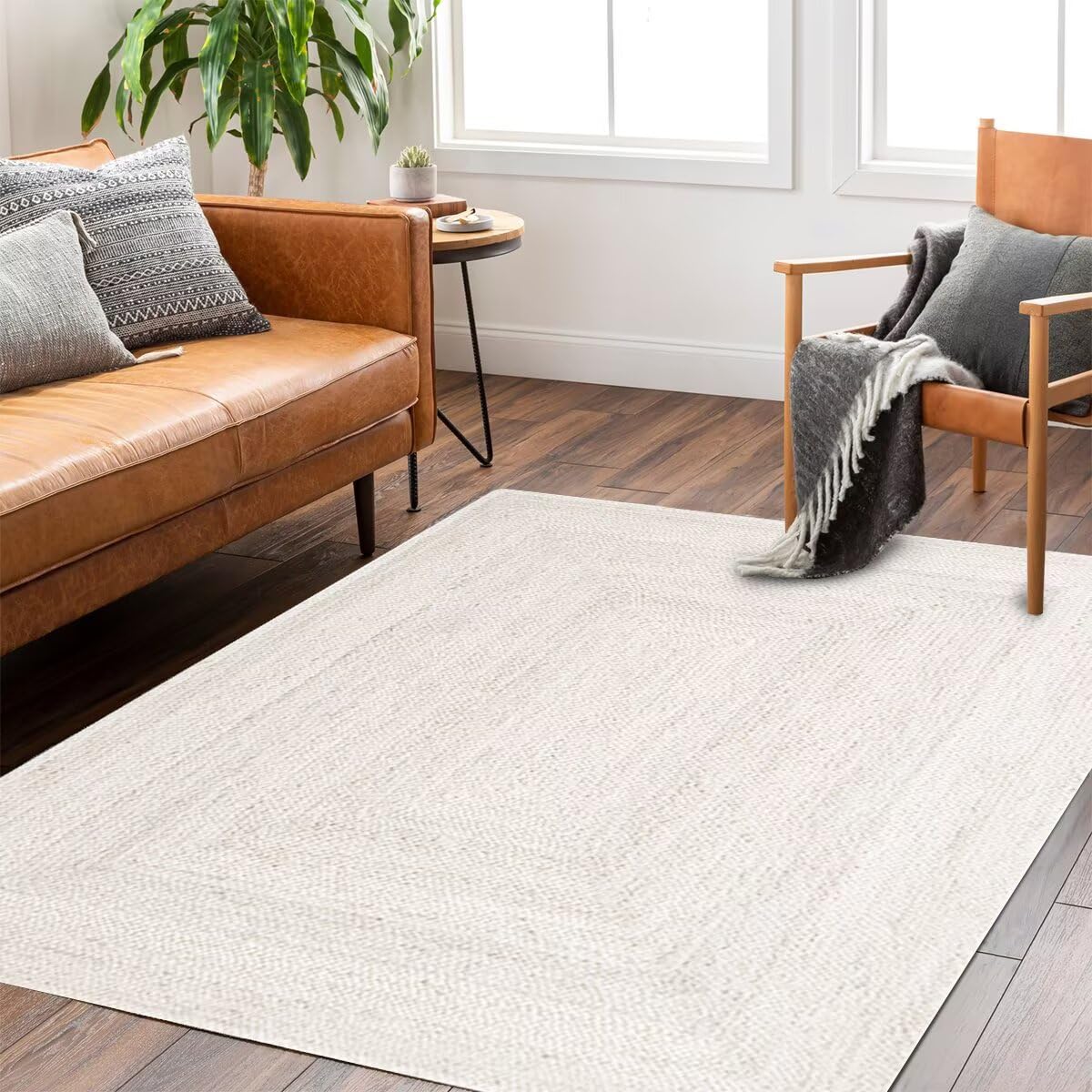 Shatex 4x6ft Rectangular Rug, Handmade Braided Jute Area Rug for Living Room, Bedroom