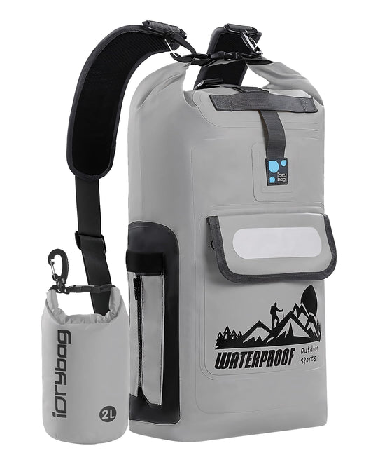 IDRYBAG Dry Bag Backpack Waterproof Floating 20L/30L/40L, Dry Bags Waterproof Backpack for Men, Dry Sack Waterproof Bag Kayak, Gray, 16 long, Hiking Backpack